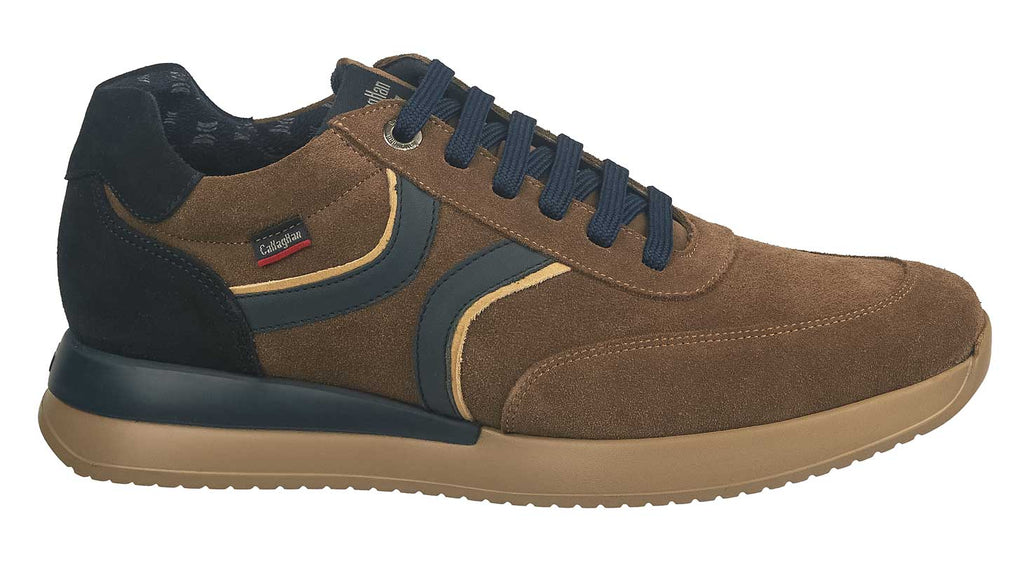 Men's taupe suede sneakers with navy detail from Callaghan Shoes
