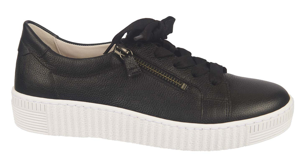Gabor shoes black leather ladies trainers with white sole