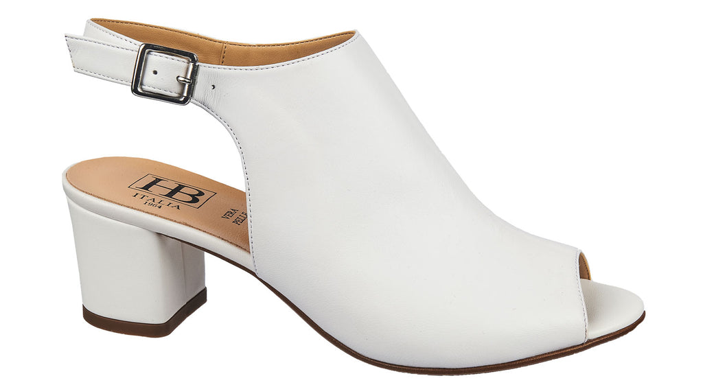 Women's heeled sandals in white leather