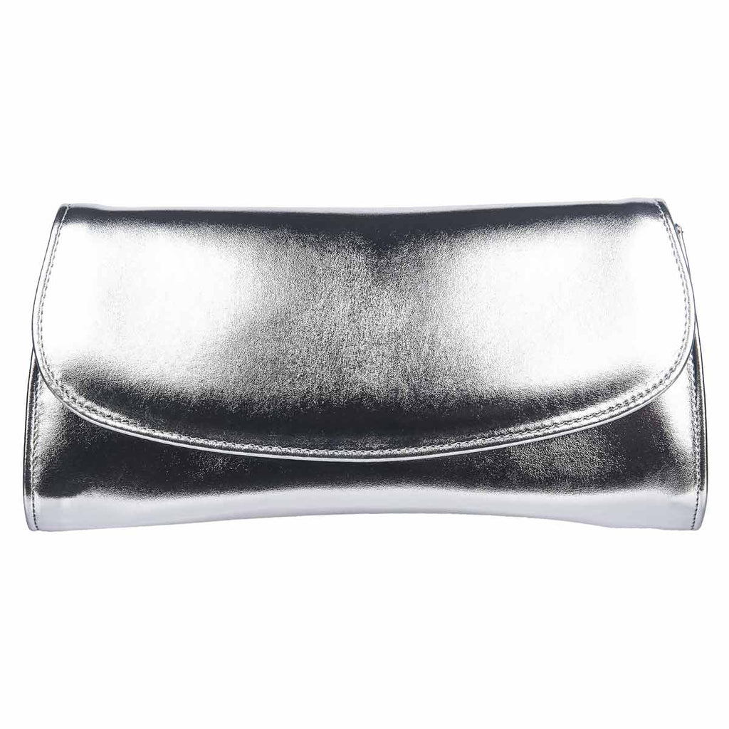 Clutch bag in silver metallic leather