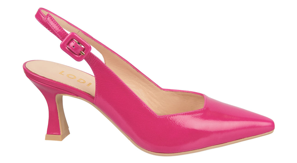 Lodi Juco slingback heels in bright pink patent leather
