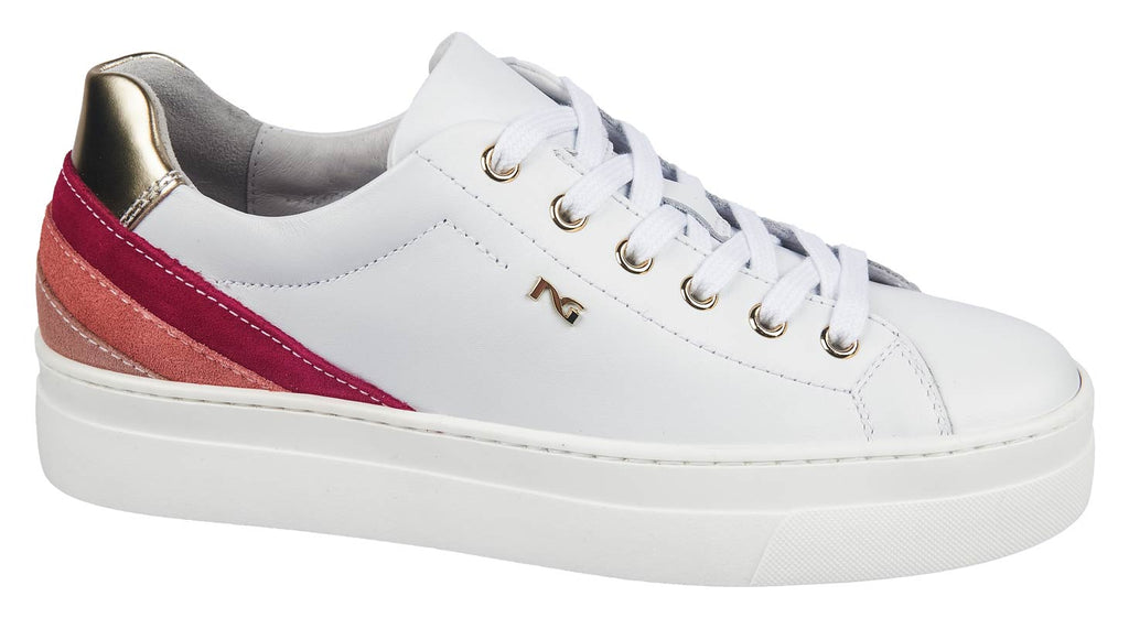 NeroGiardini women's white leather trainers with pink detailing