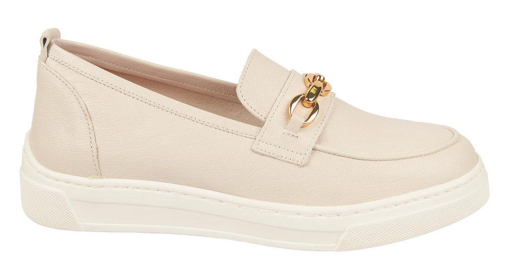 Unisa ivory leather ladies sneakers with gold detail