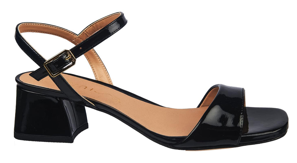 Unisa women's heeled sandals in black patent leather