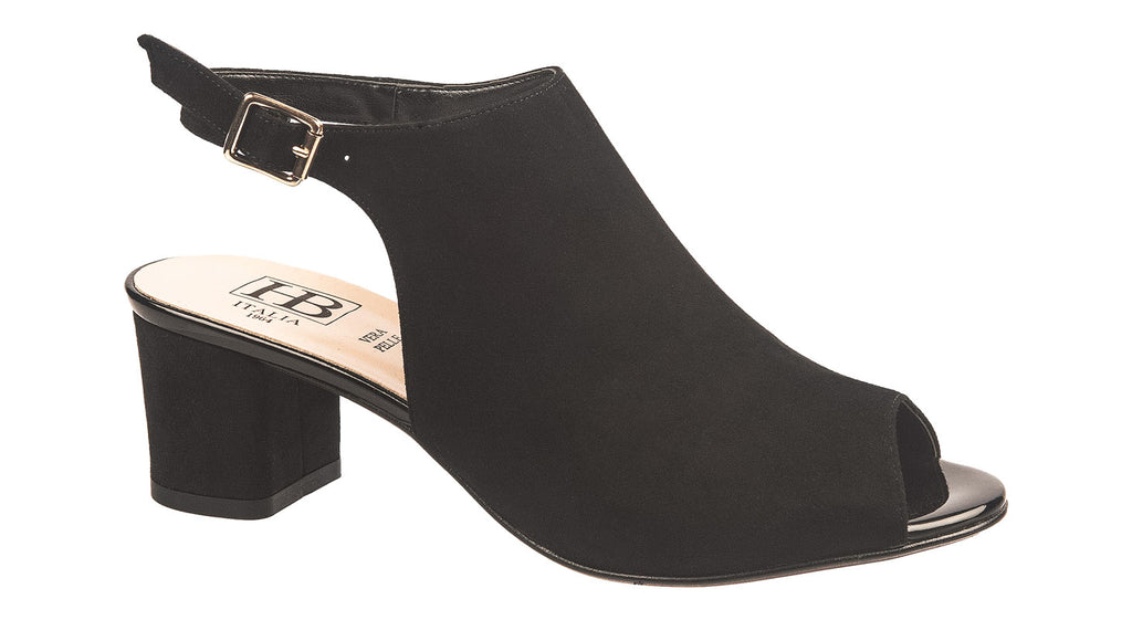 HB women's sandals in black suede with heel