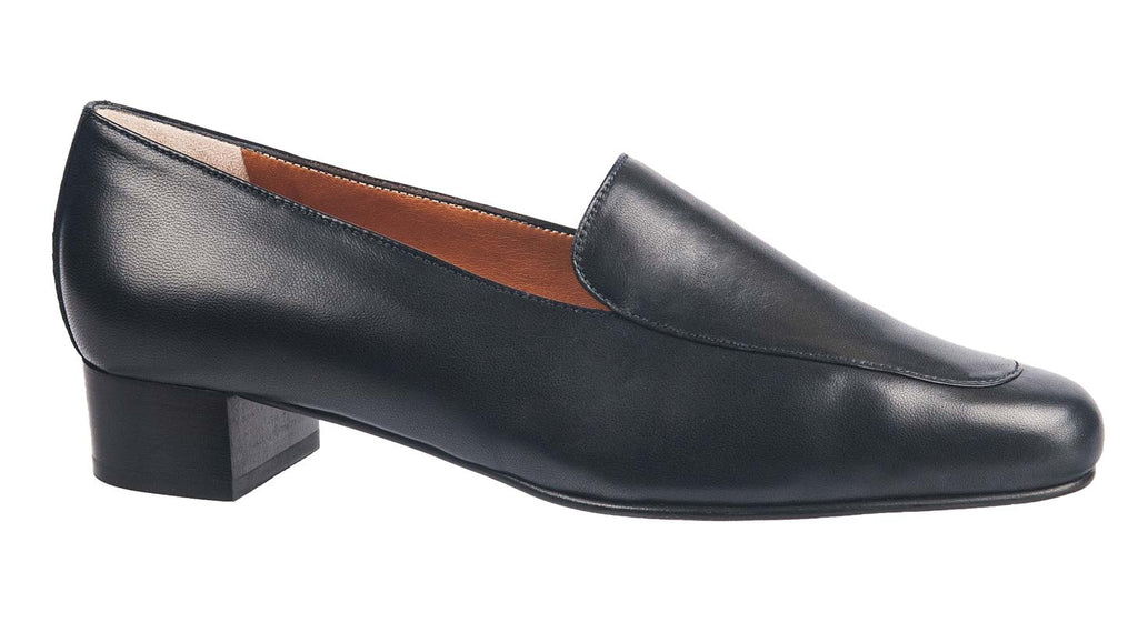 Soft glove leather maretto ladies slip on navy shoes