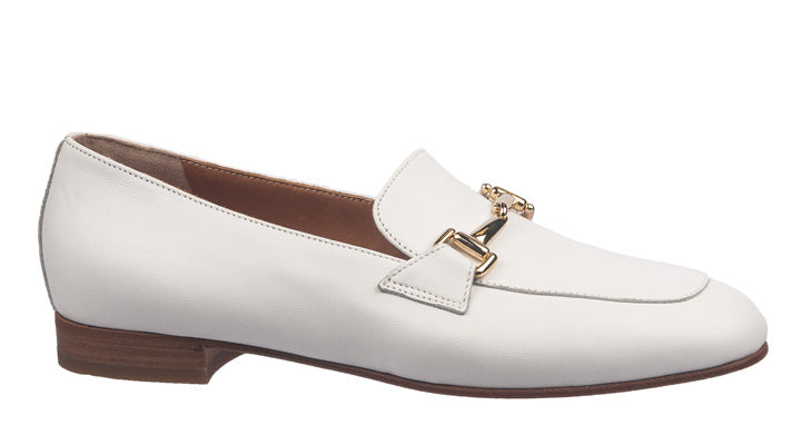 Maretto Italian women's loafers in white leather with gold detail