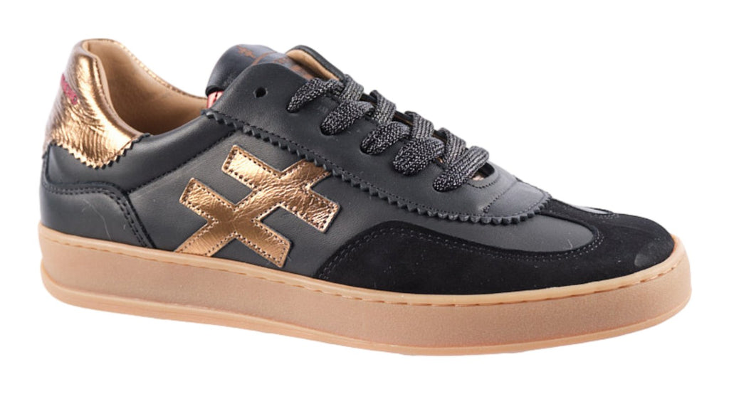 Another Trend black and gold leather and suede trainers