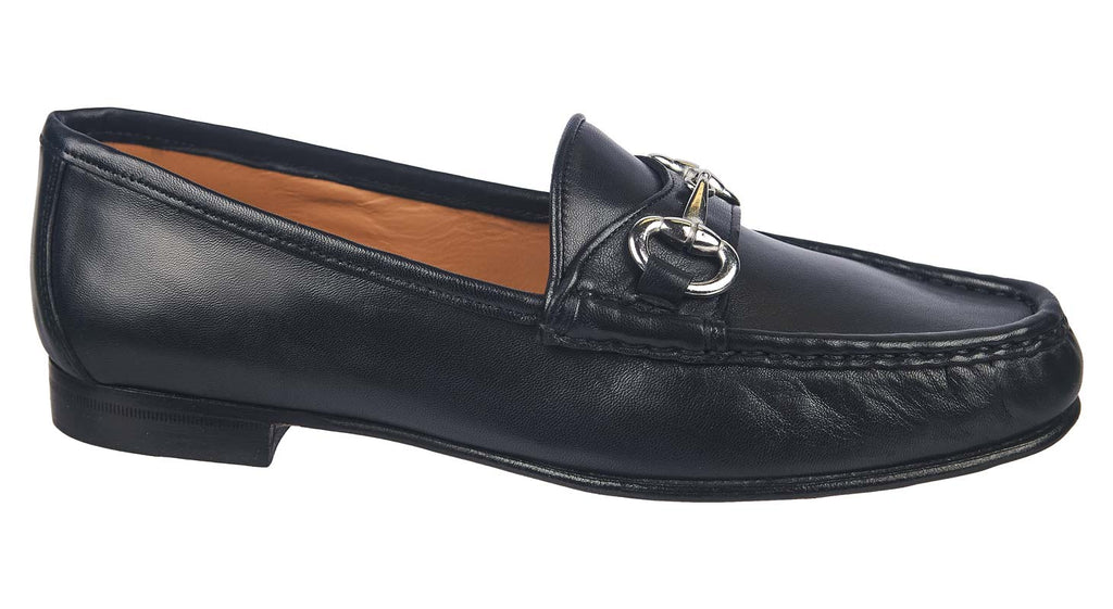 Ladies soft navy leather loafers 