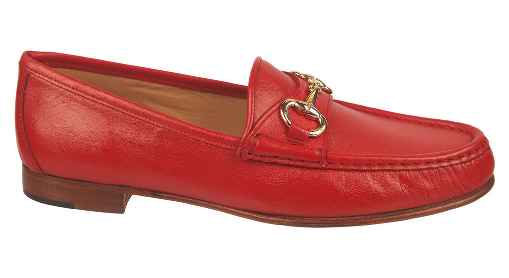 ladies red soft leather loafers