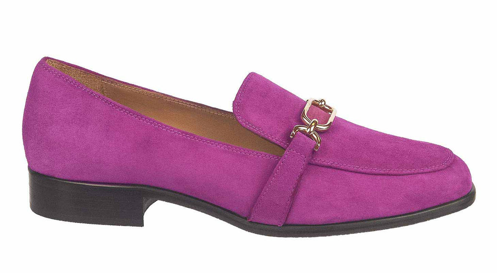Pink suede low heel women's loafers