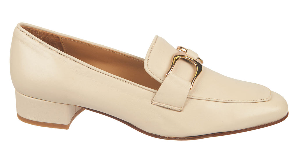 Ladies beige leather heeled loafers
