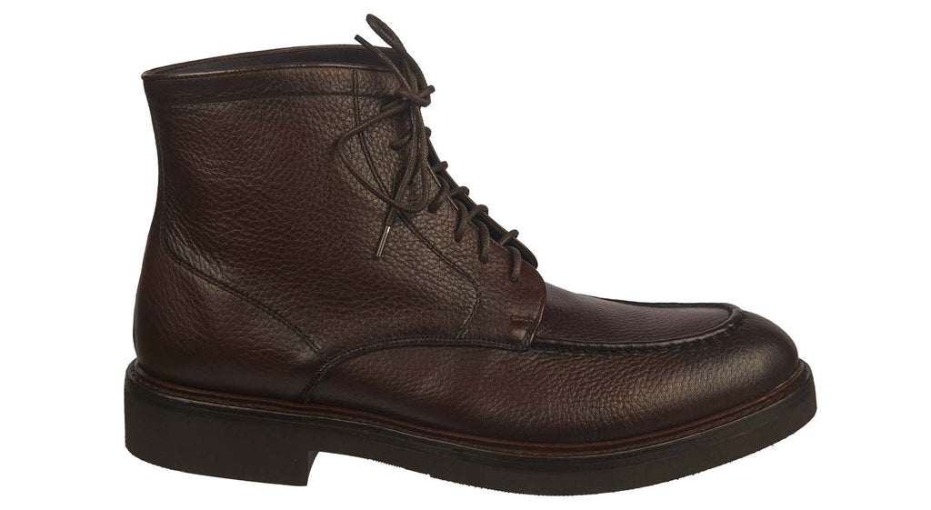 Calce Brown grained leather laced mens boots