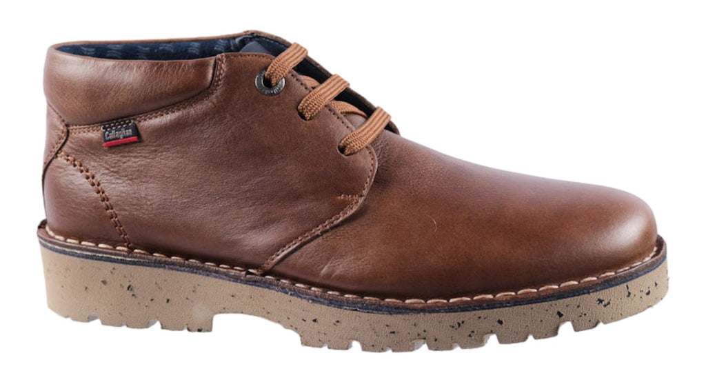 Light brown leather lace up boots.