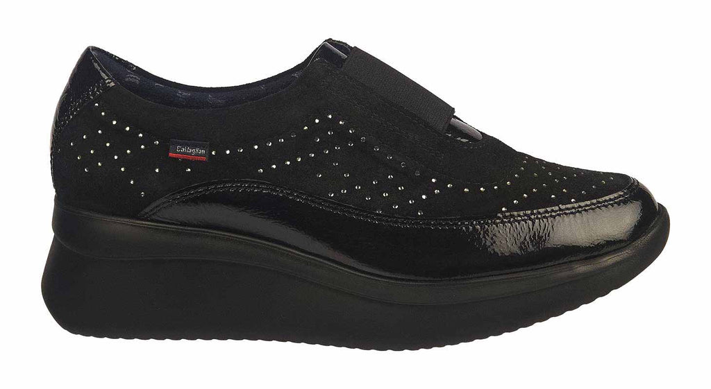 Callaghan ladies black suede and patent wedge shoes