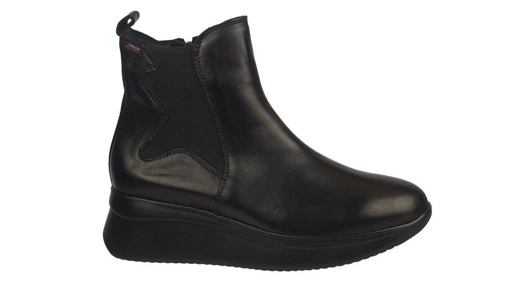 Callaghan ladies low wedge flat boots in black leather