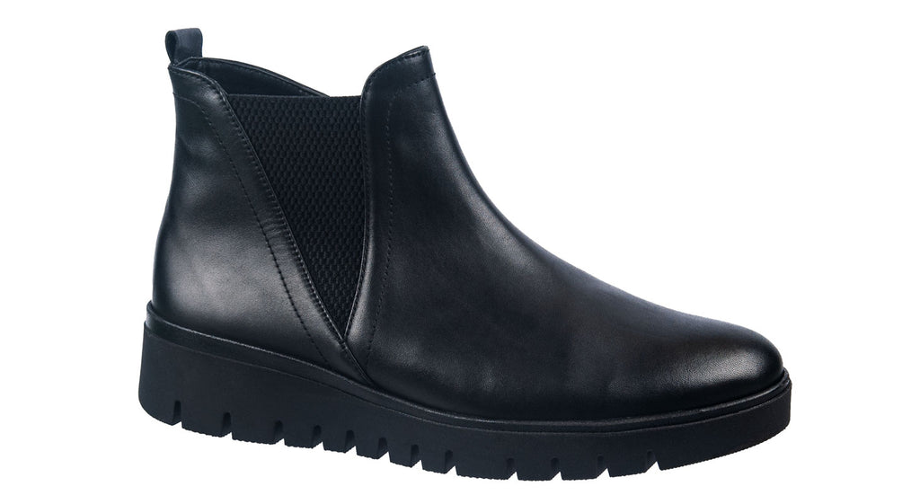 Black soft leather ankle boot. Wide (H) fitting