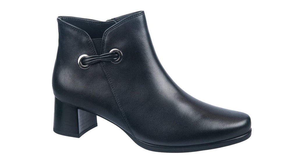 Black soft leather heeled ankle boots