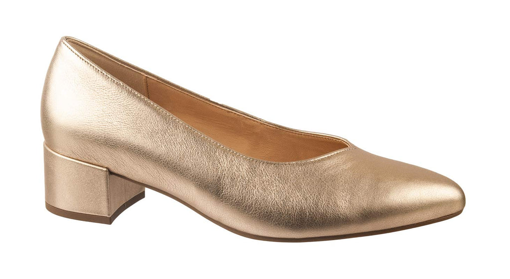 Pale gold leather courts with a 40mm heel