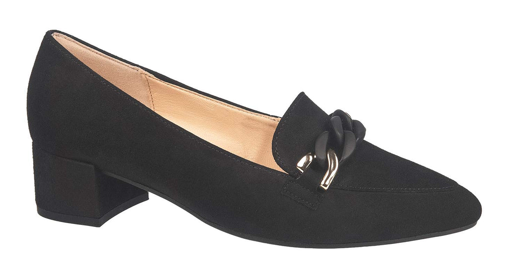 Black suede women's loafers with gold detail from Gabor shoes