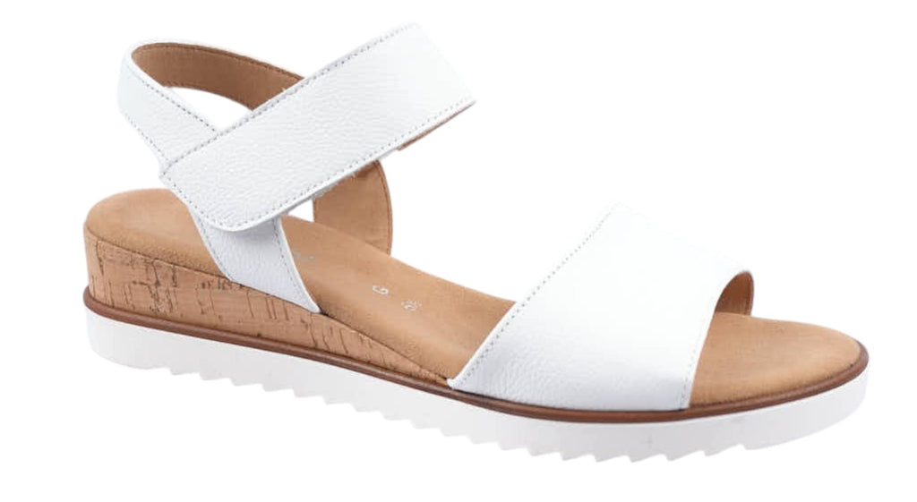 white leather sandals with slight wedge heel