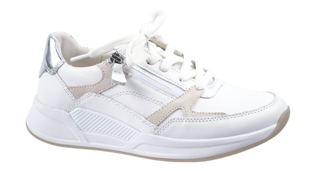 White and silver leather rollingsoft trainers