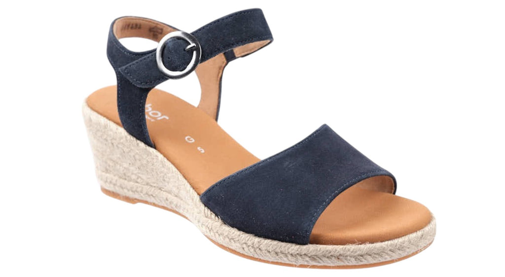 Navy suede espadrilles wedge sandals with ankle strap