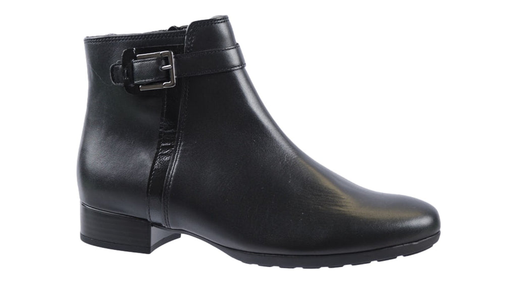 Black leather boots with a side buckle