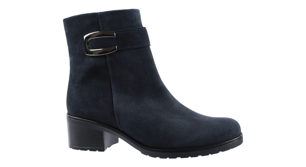 Navy suede ankle boots. G Fit.