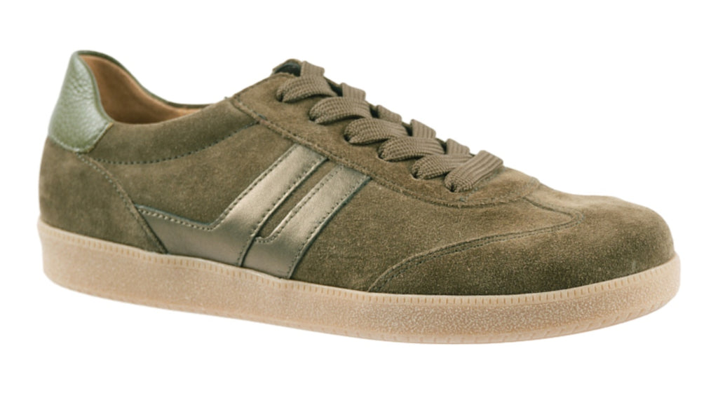 Olive green suede and leather sneakers