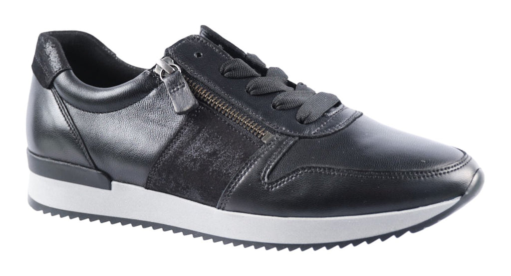Black leather and printed suede sneakers