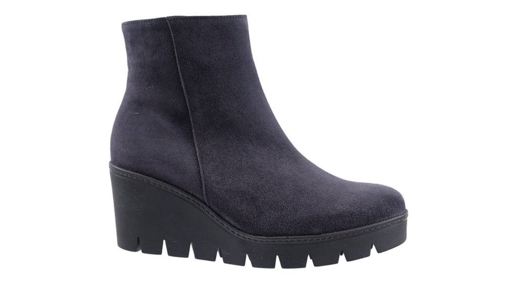 Navy suede wedge ankle boot