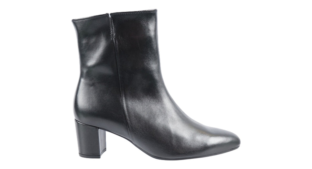 Black soft leather ankle boot with mid heel