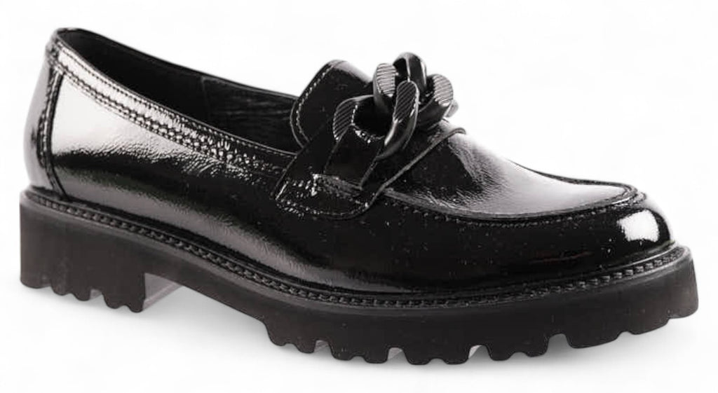 Black patent leather loafer