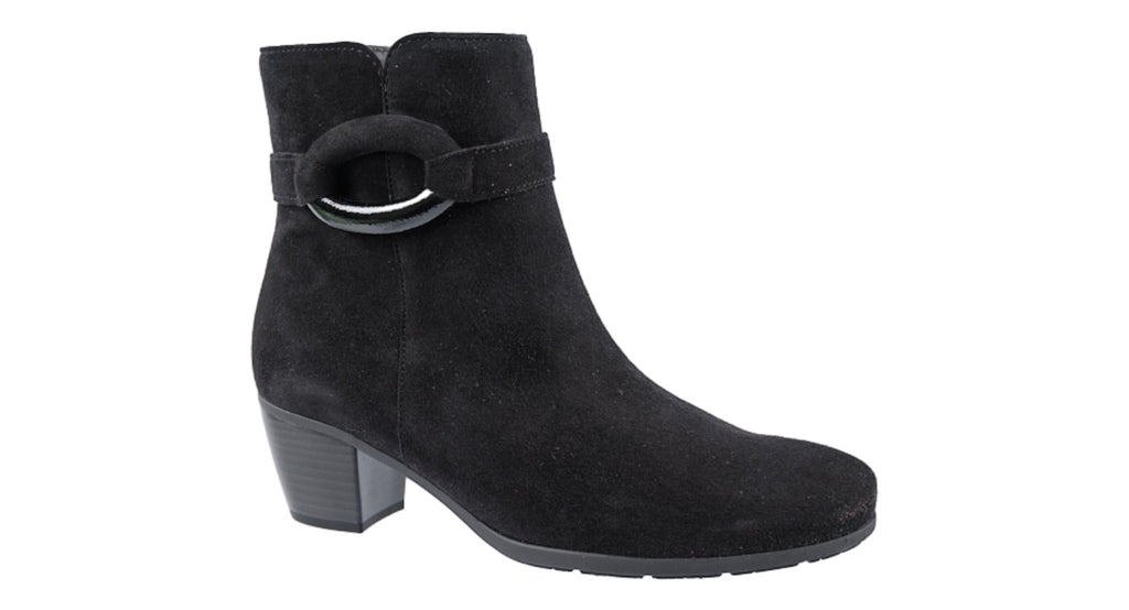 Black suede heeled ankle boot