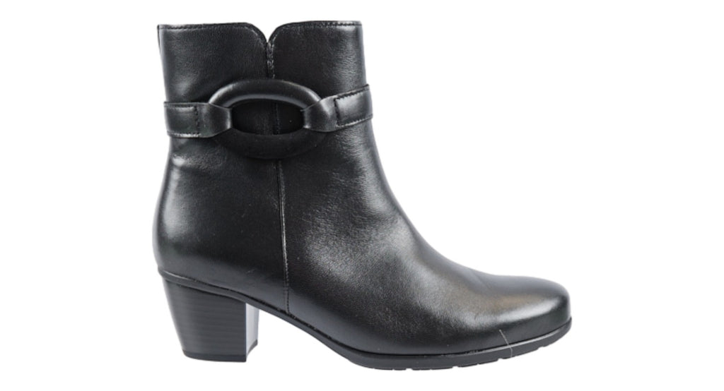 Black soft leather heeled ankle boots