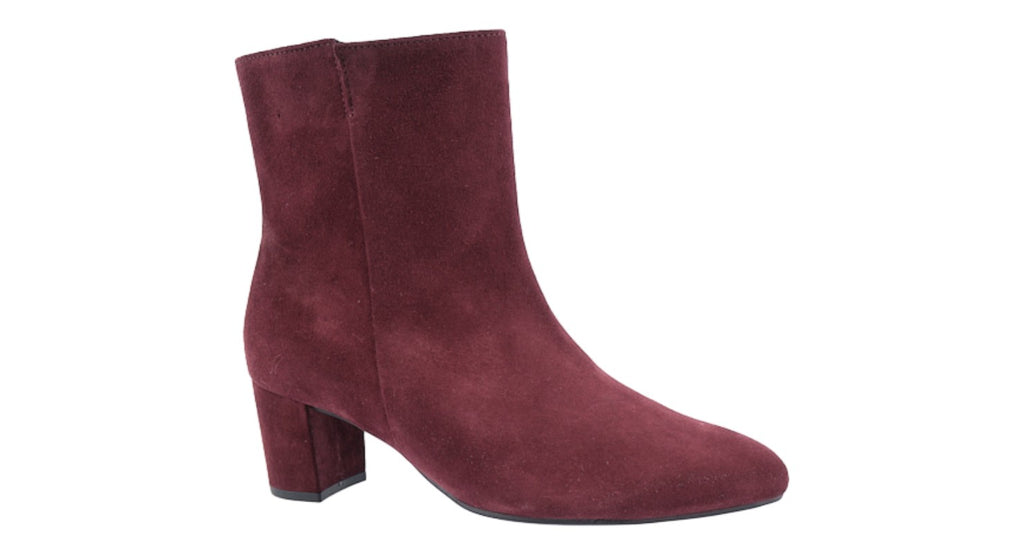 Wine suede heeled ankle boot