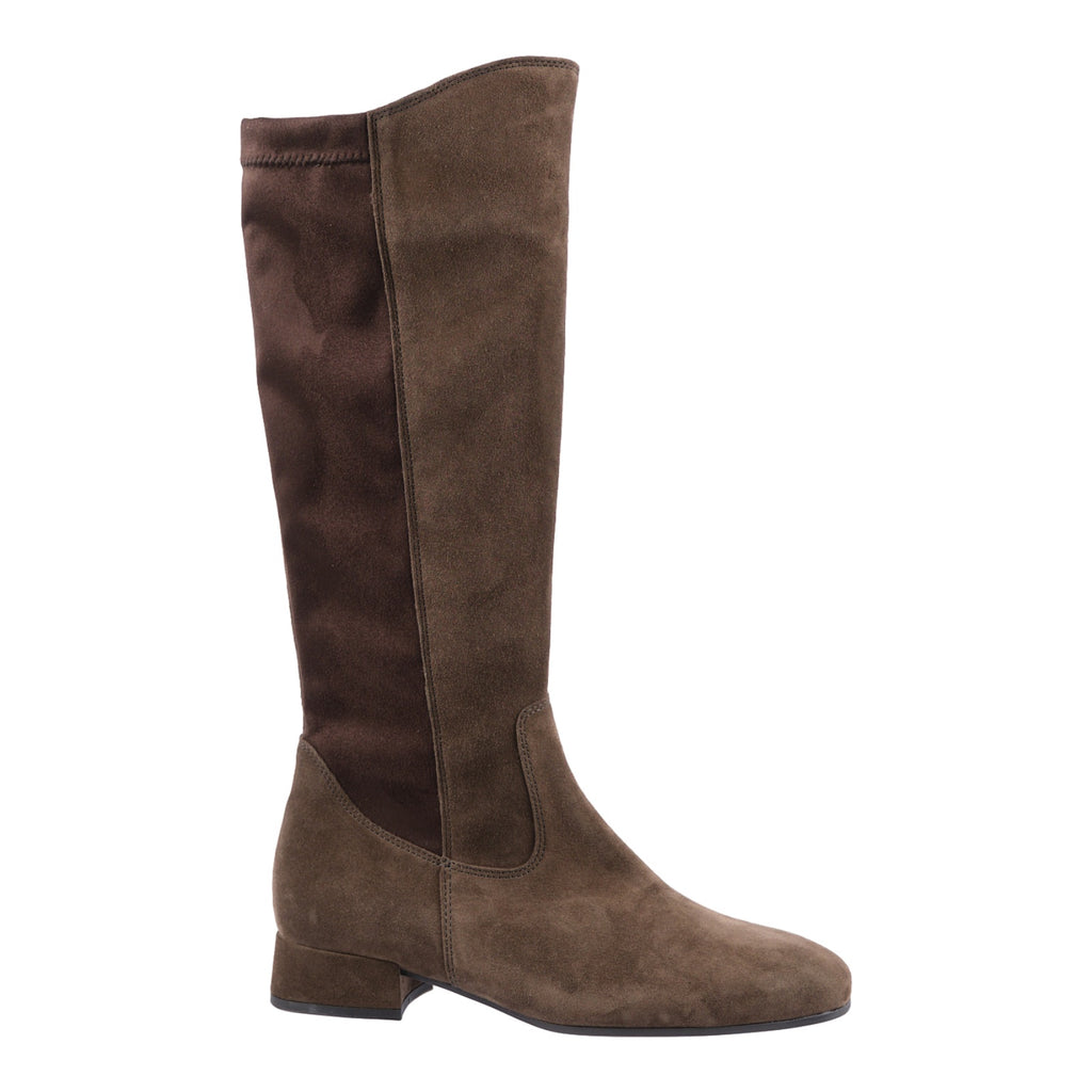 Dark brown suede knee high boot