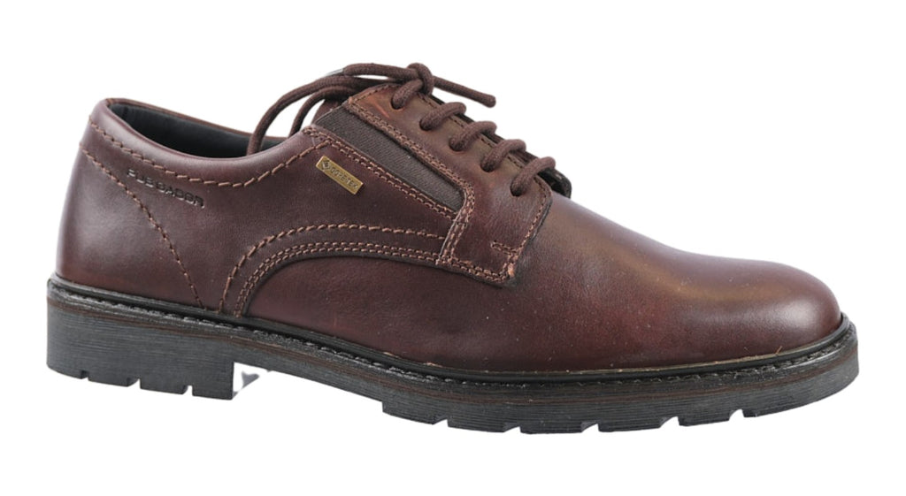 Brown gortex leather laced shoe.