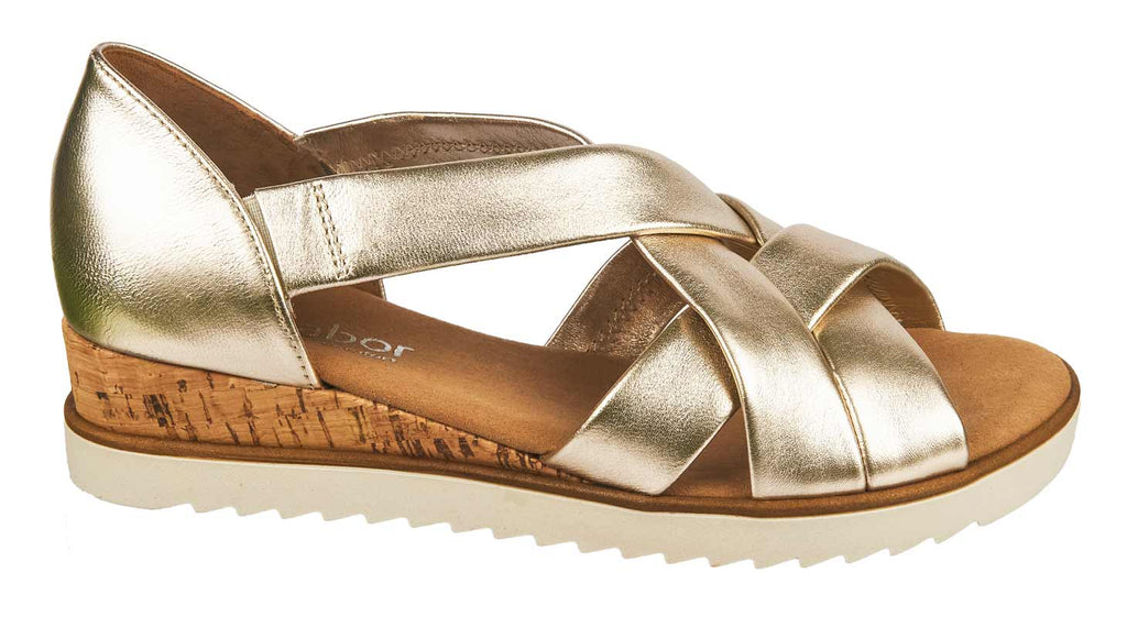 Gabor wedge sandals in gold leather from Thomas Patrick 