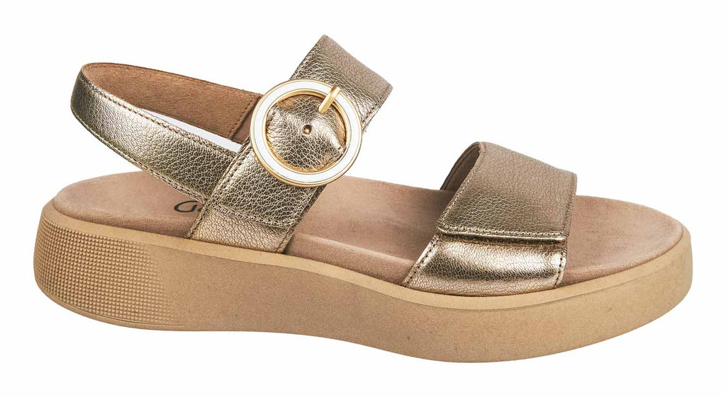 Gabor women's sandals in gold leather from Thomas Patrick Shoes