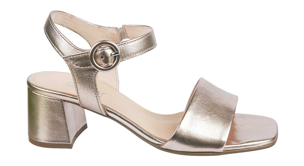 Gabor ladies heeled sandals in pale gold leather