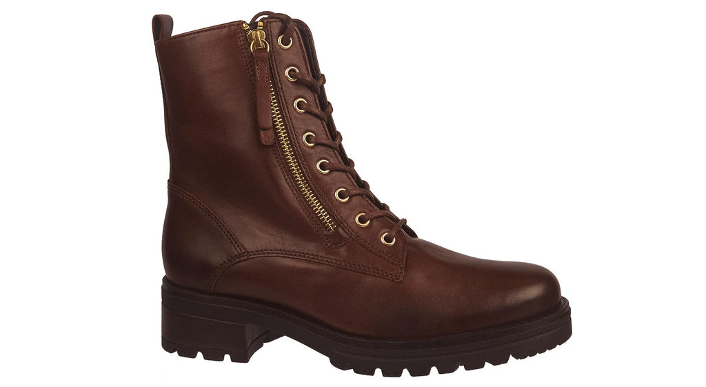 Gabor laced boots in tan leather with side zip