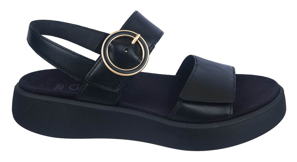 Gabor ladies sandals in black leather from Thomas Patrick Shoes