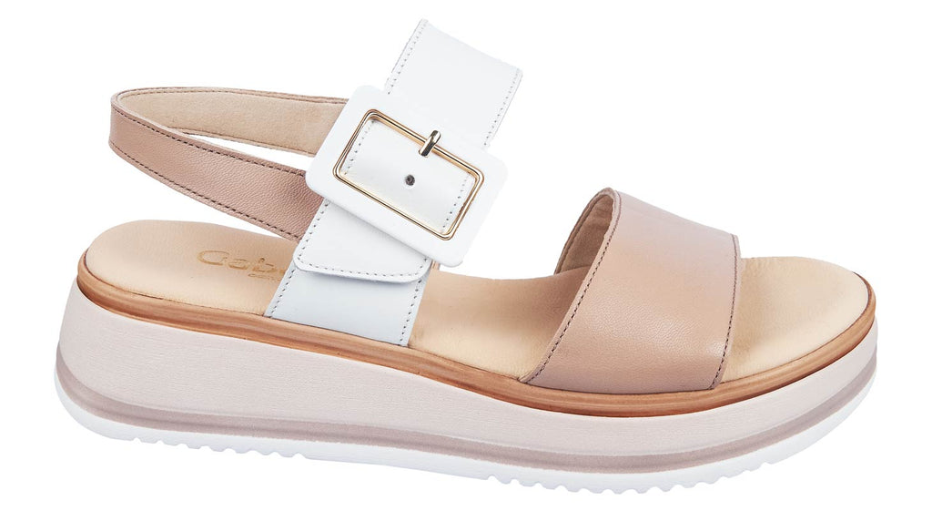 Gabor ladies sandals in white and beige leather
