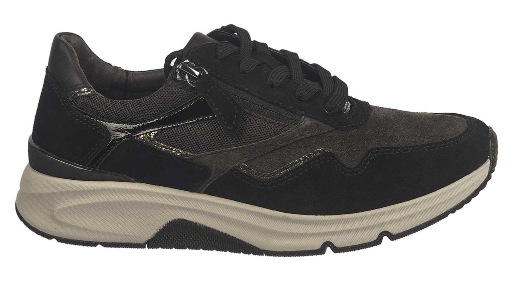 Gabor ladies trainers in black and grey suede