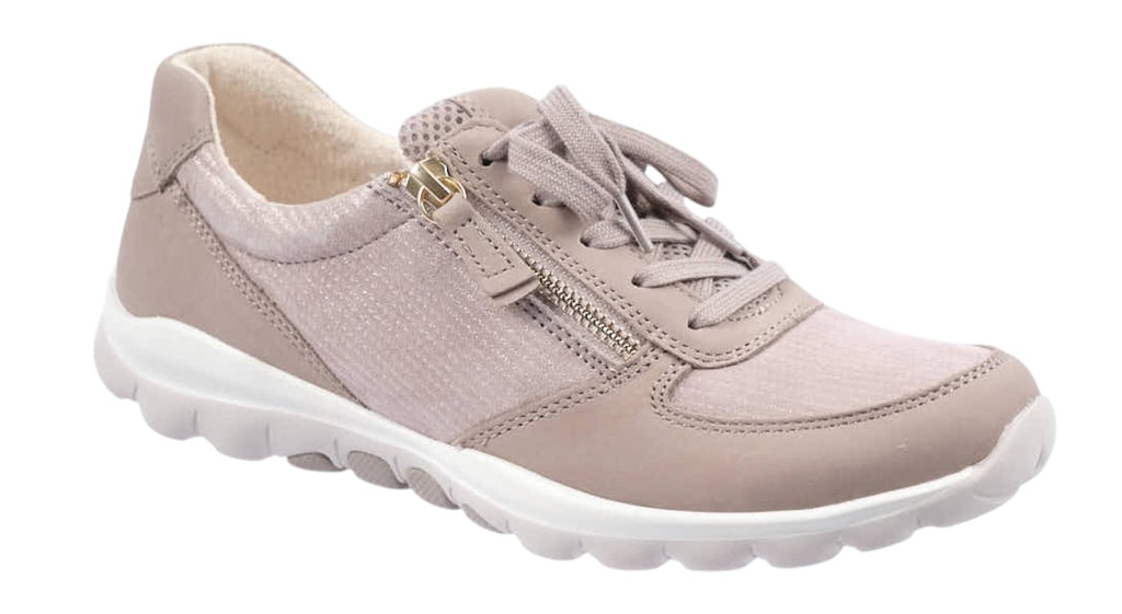Beige suede Gabo sneakers with side zip and laces