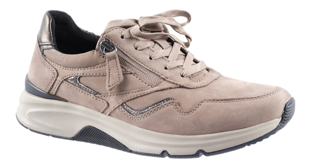 Taupe nubuck leather rollingsoft trainers.