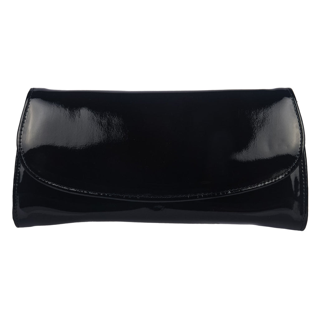 black patent leather clutch bag