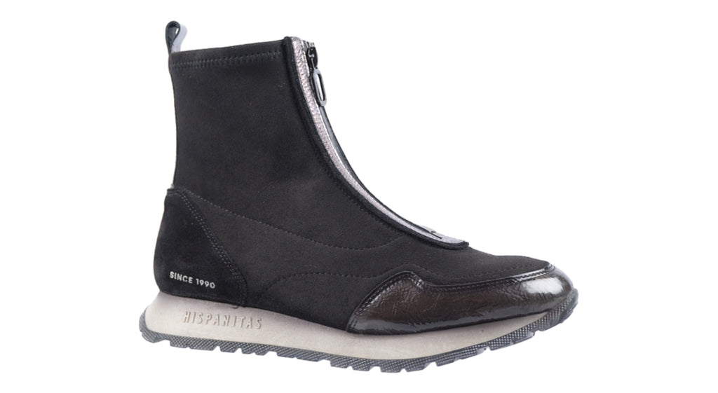 Black ankle boots with a central zip